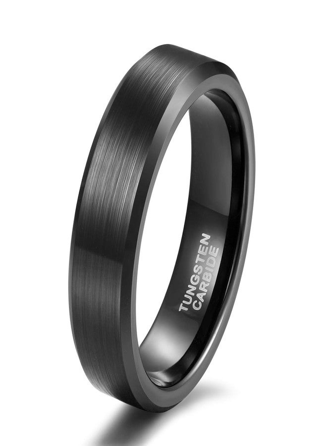 TRUMIUM 6mm Black Wedding Tungsten Ring Bands For Men Women Brushed Beveled Edge Comfort Fit Size 9 - Image 1